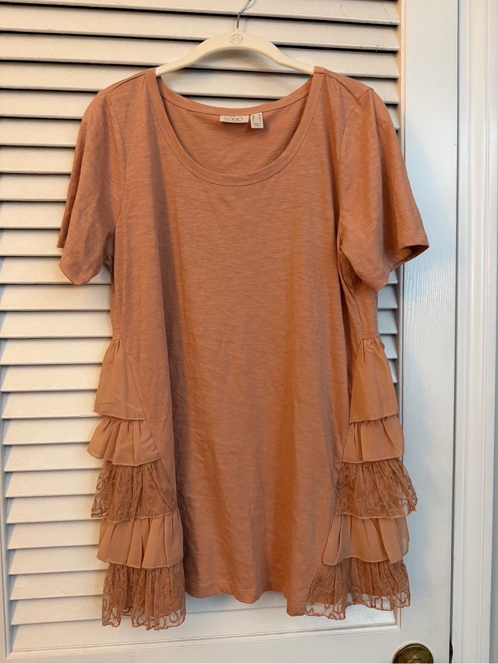 LOGO by Lori Goldstein Rust Tiered Ruffle Scoop Neck Tunic
